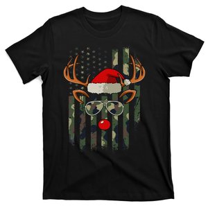 Reindeer Camo American Flag Christmas Pajama XMas Veteran T-Shirt