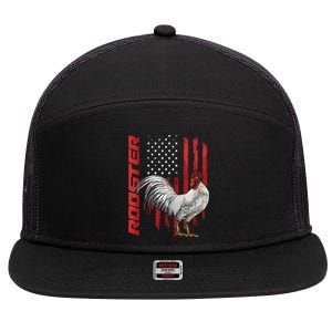 Rooster Chicken American Flag Usa Fighting Cock Cool Gift 7 Panel Mesh Trucker Snapback Hat