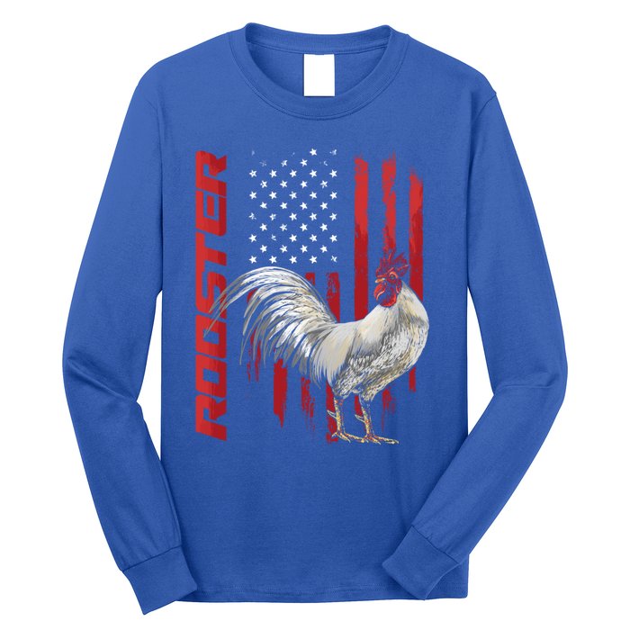 Rooster Chicken American Flag Usa Fighting Cock Cool Gift Long Sleeve Shirt