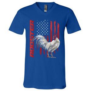 Rooster Chicken American Flag Usa Fighting Cock Cool Gift V-Neck T-Shirt