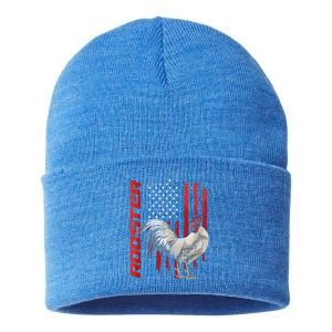 Rooster Chicken American Flag Usa Fighting Cock Cool Gift Sustainable Knit Beanie