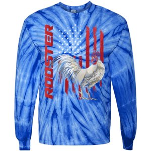 Rooster Chicken American Flag Usa Fighting Cock Cool Gift Tie-Dye Long Sleeve Shirt