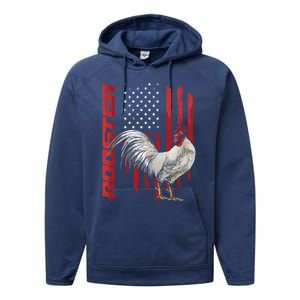 Rooster Chicken American Flag Usa Fighting Cock Cool Gift Performance Fleece Hoodie