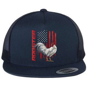 Rooster Chicken American Flag Usa Fighting Cock Cool Gift Flat Bill Trucker Hat