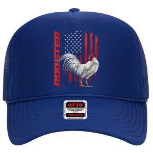 Rooster Chicken American Flag Usa Fighting Cock Cool Gift High Crown Mesh Back Trucker Hat