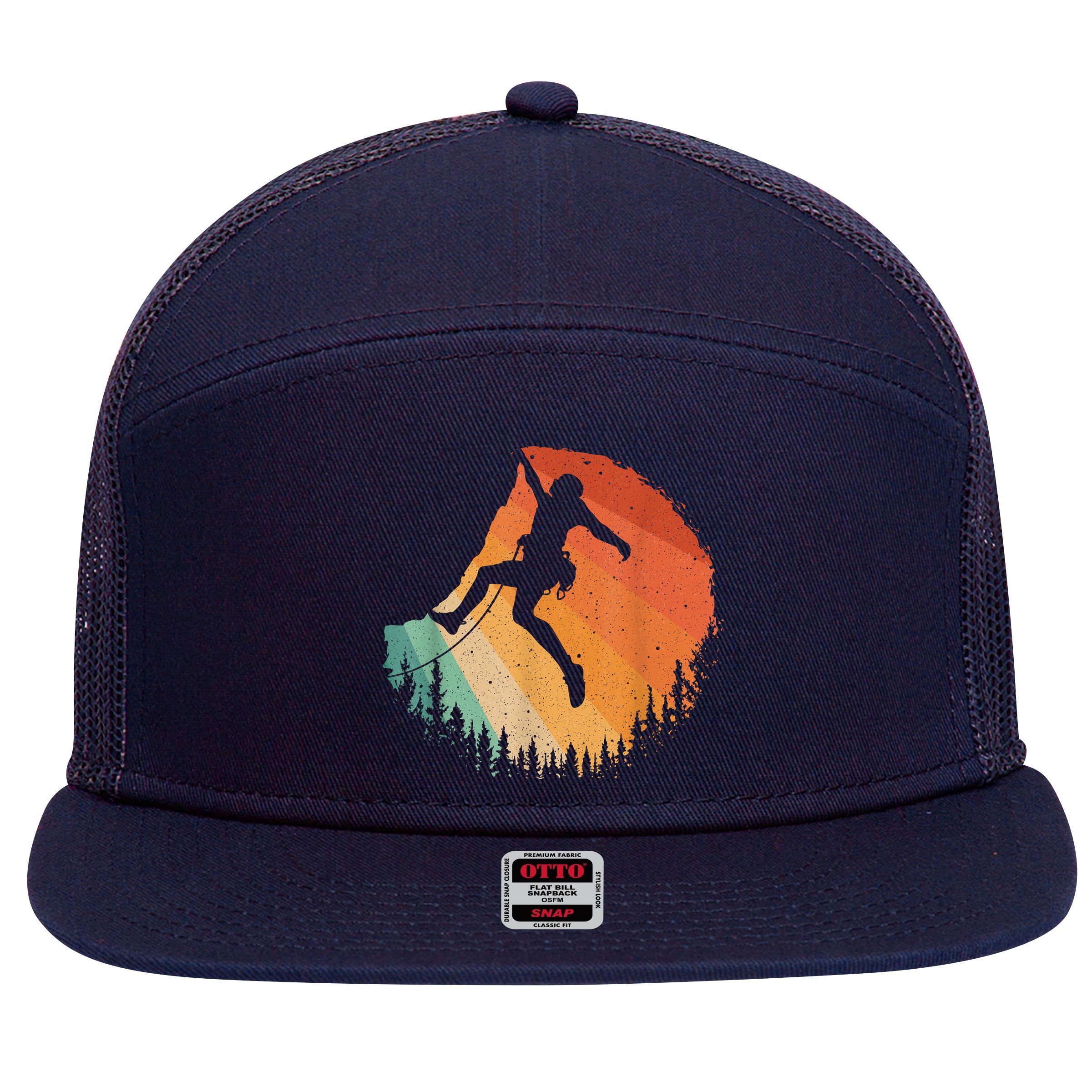 Rock Climbing Art Mountain Climber Bouldering 7 Panel Mesh Trucker Snapback Hat