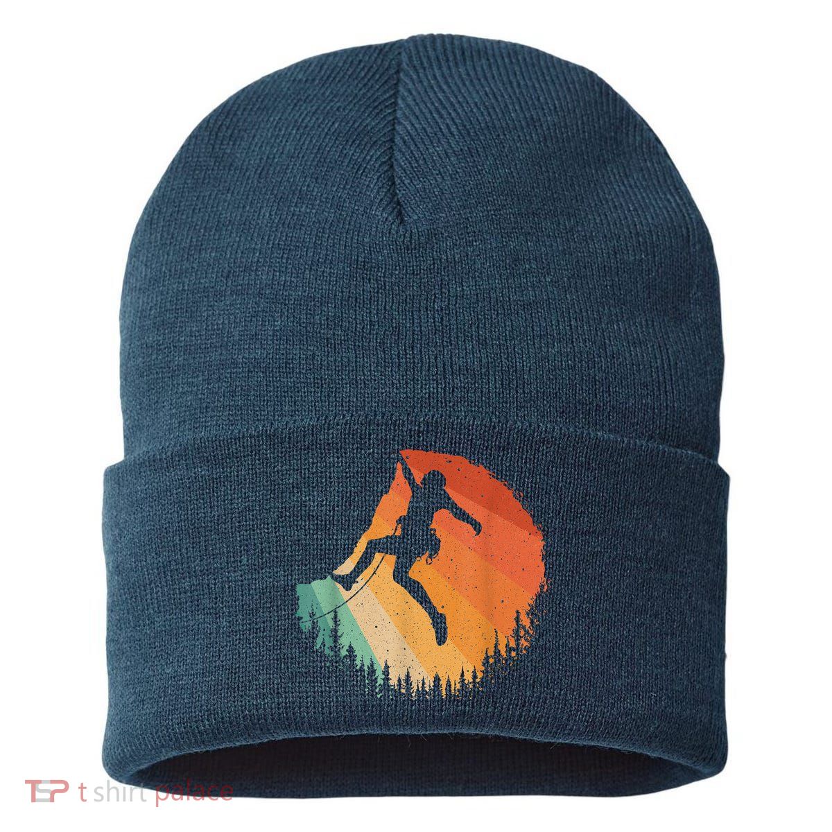Rock Climbing Art Mountain Climber Bouldering Sustainable Knit Beanie