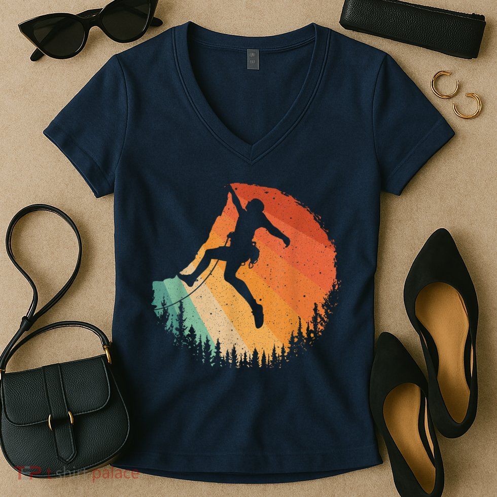 Rock Climbing Art Mountain Climber Bouldering Women's V-Neck T-Shirt