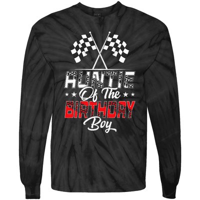 Race Car Auntie Of The Birthday Boy Racing Family Pit Crew Tie-Dye Long Sleeve Shirt