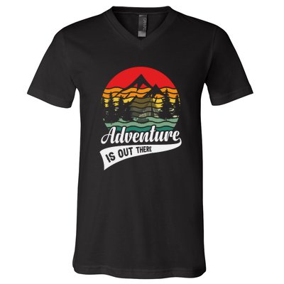 Retro Camping Adventure Is Out There Gift Wilderness Tent V-Neck T-Shirt