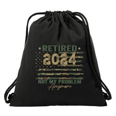 Retirement Camo American Flag Retired Not My Problem Anymore Drawstring Bag