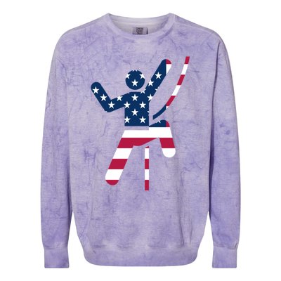 Rock Climbing American Flag Silhouette Gift Colorblast Crewneck Sweatshirt