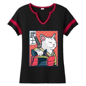 Retro Catzilla Ancient Japanese Cat Art - Anime Ninja Cat  Ladies Halftime Notch Neck Tee