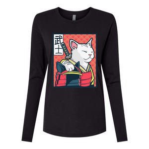 Retro Catzilla Ancient Japanese Cat Art - Anime Ninja Cat  Womens Cotton Relaxed Long Sleeve T-Shirt