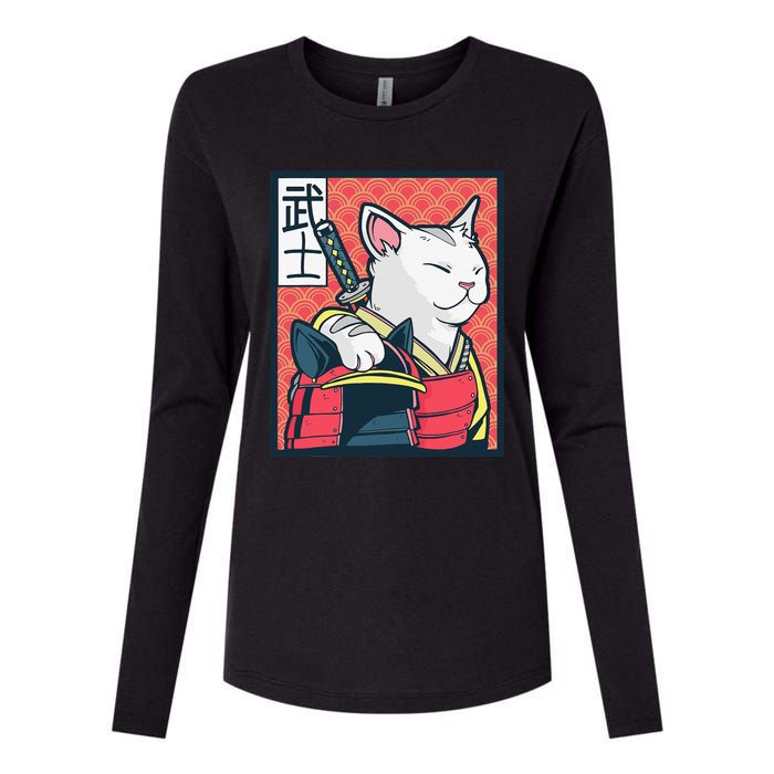 Retro Catzilla Ancient Japanese Cat Art - Anime Ninja Cat  Womens Cotton Relaxed Long Sleeve T-Shirt