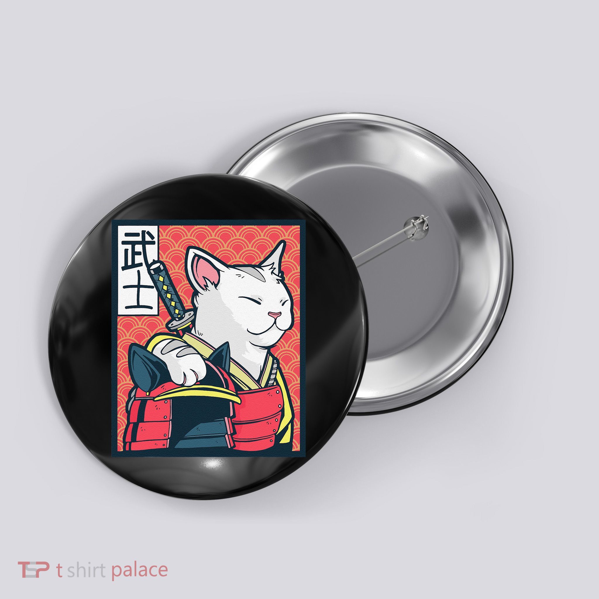 Retro Catzilla Ancient Japanese Cat Art - Anime Ninja Cat  Button