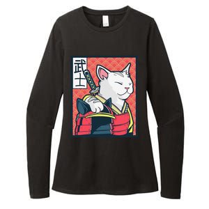 Retro Catzilla Ancient Japanese Cat Art - Anime Ninja Cat  Womens CVC Long Sleeve Shirt