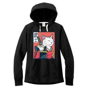 Retro Catzilla Ancient Japanese Cat Art - Anime Ninja Cat  Women's Fleece Hoodie