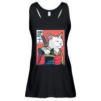 Retro Catzilla Ancient Japanese Cat Art - Anime Ninja Cat  Ladies Essential Flowy Tank