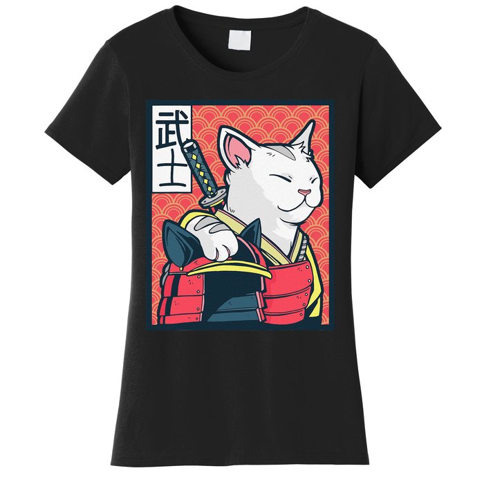 Retro Catzilla Ancient Japanese Cat Art - Anime Ninja Cat  Women's T-Shirt