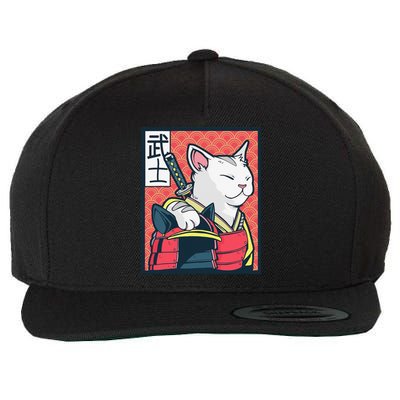 Retro Catzilla Ancient Japanese Cat Art - Anime Ninja Cat  Wool Snapback Cap