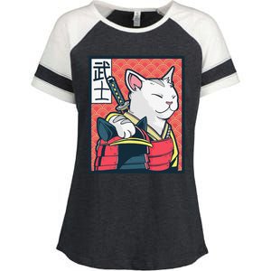 Retro Catzilla Ancient Japanese Cat Art - Anime Ninja Cat  Enza Ladies Jersey Colorblock Tee