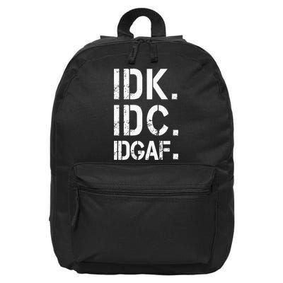 retro Crude and Tasteless IDK IDC IDGAF 16 in Basic Backpack