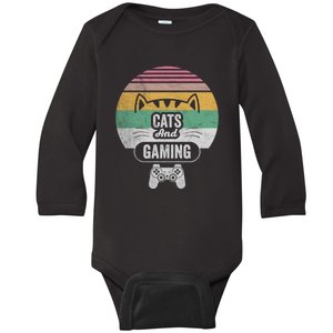 Retro Cats And Gaming Funny Cat Lover Gaming Gifts Gamer Baby Long Sleeve Bodysuit