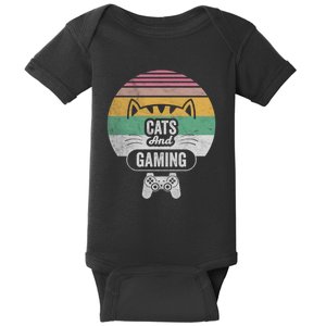 Retro Cats And Gaming Funny Cat Lover Gaming Gifts Gamer Baby Bodysuit