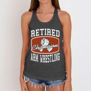 Retired Champion Arm Wrestling Funny  Present Gift  Women's Knotted Racerback Tank