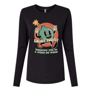 Retro Cartoon Bomb Nihilism Classic Fit Crew Neck Womens Cotton Relaxed Long Sleeve T-Shirt