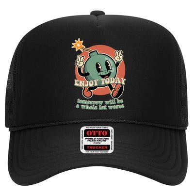 Retro Cartoon Bomb Nihilism Classic Fit Crew Neck High Crown Mesh Back Trucker Hat