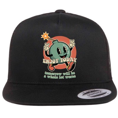 Retro Cartoon Bomb Nihilism Classic Fit Crew Neck Flat Bill Trucker Hat