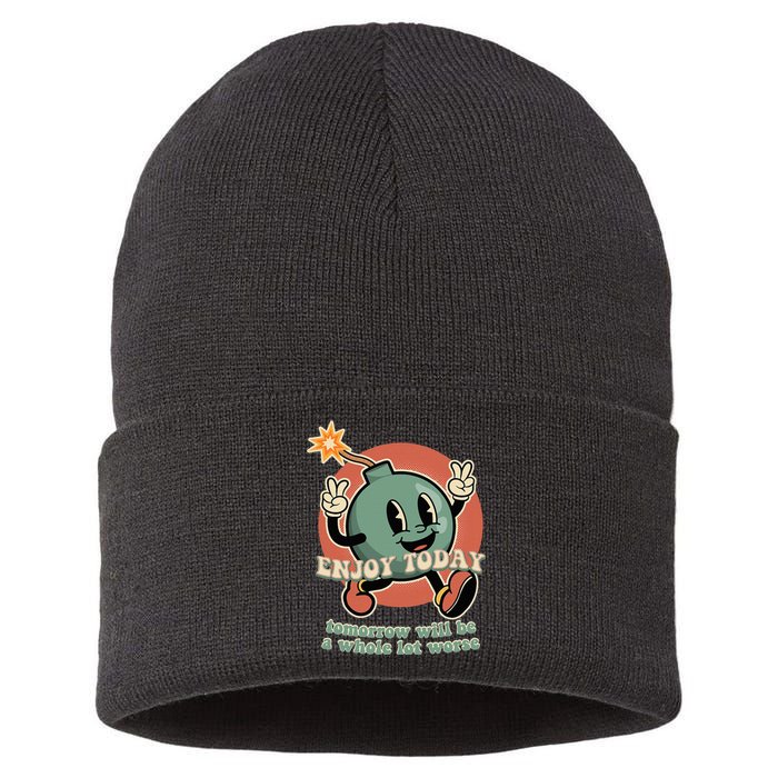 Retro Cartoon Bomb Nihilism Classic Fit Crew Neck Sustainable Knit Beanie