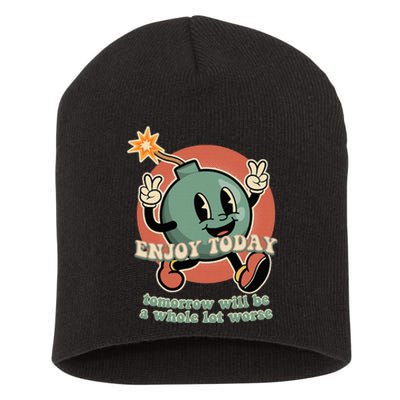 Retro Cartoon Bomb Nihilism Classic Fit Crew Neck Short Acrylic Beanie