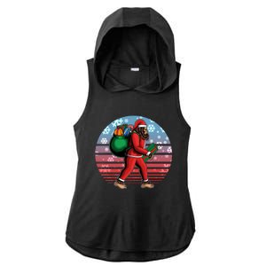 Retro Christmas Big Foot Sasquatch Santa Claus Ladies PosiCharge Tri-Blend Wicking Draft Hoodie Tank