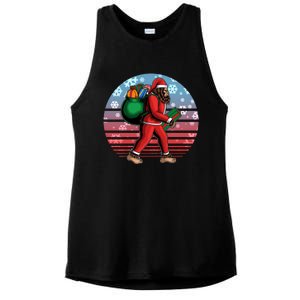 Retro Christmas Big Foot Sasquatch Santa Claus Ladies PosiCharge Tri-Blend Wicking Tank