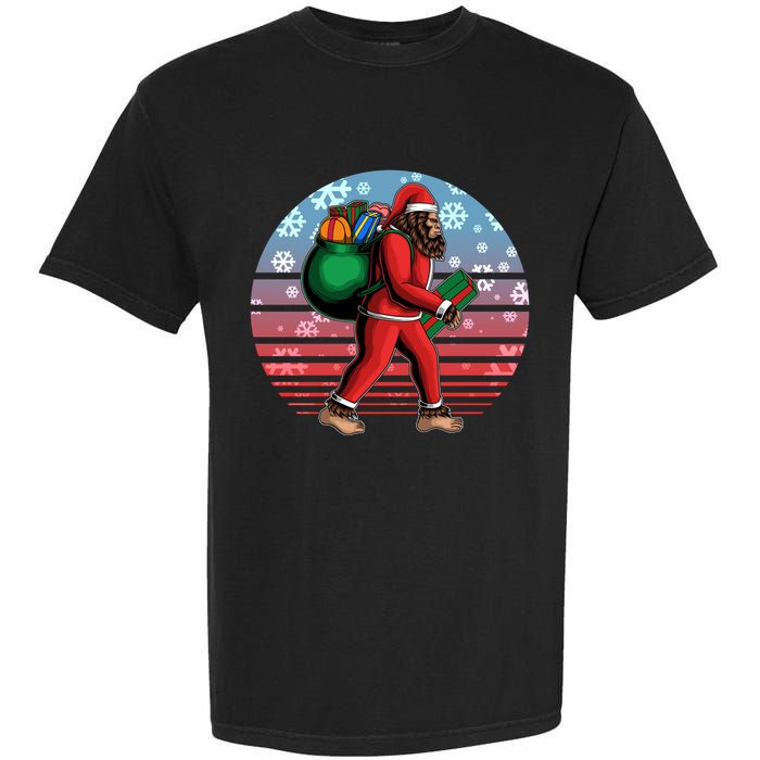 Retro Christmas Big Foot Sasquatch Santa Claus Garment-Dyed Heavyweight T-Shirt