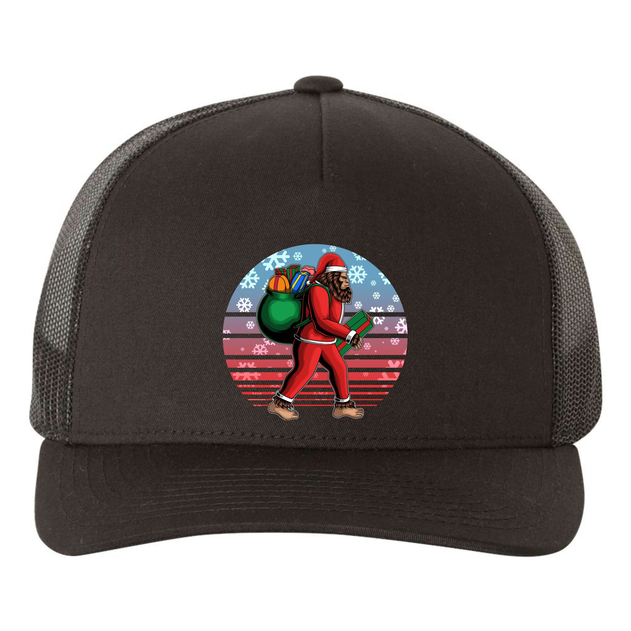 Retro Christmas Big Foot Sasquatch Santa Claus Yupoong Adult 5-Panel Trucker Hat