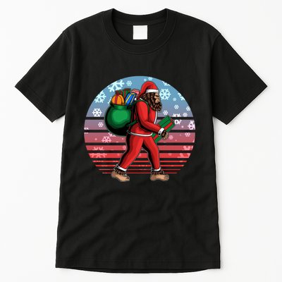 Retro Christmas Big Foot Sasquatch Santa Claus Tall T-Shirt