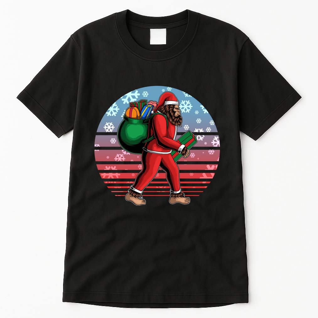 Retro Christmas Big Foot Sasquatch Santa Claus Tall T-Shirt