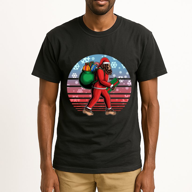 Retro Christmas Big Foot Sasquatch Santa Claus Tall T-Shirt
