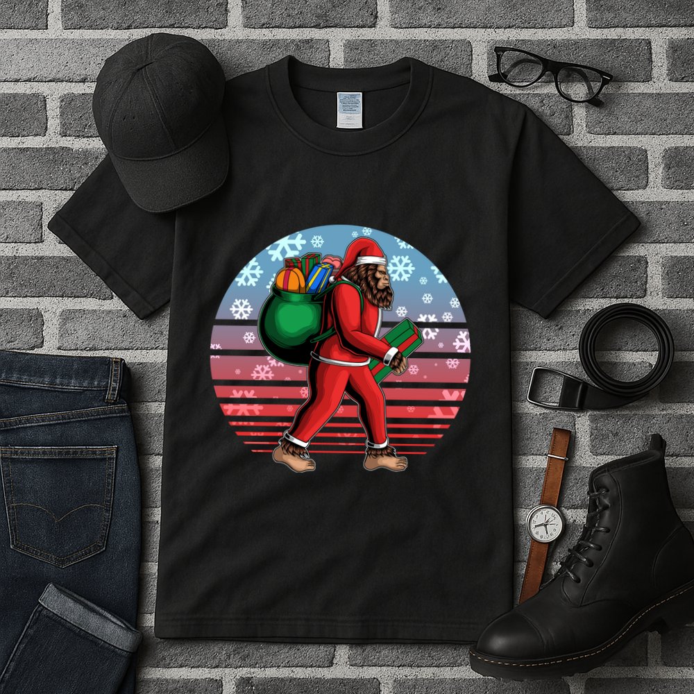 Retro Christmas Big Foot Sasquatch Santa Claus Tall T-Shirt