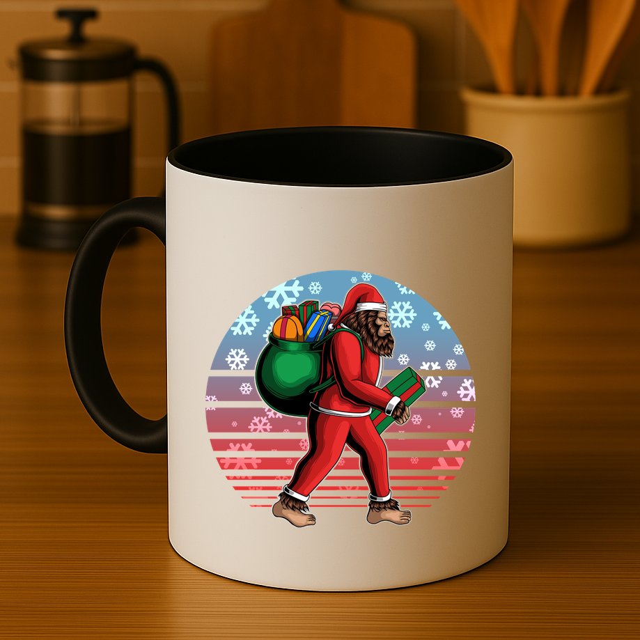 Retro Christmas Big Foot Sasquatch Santa Claus Mug
