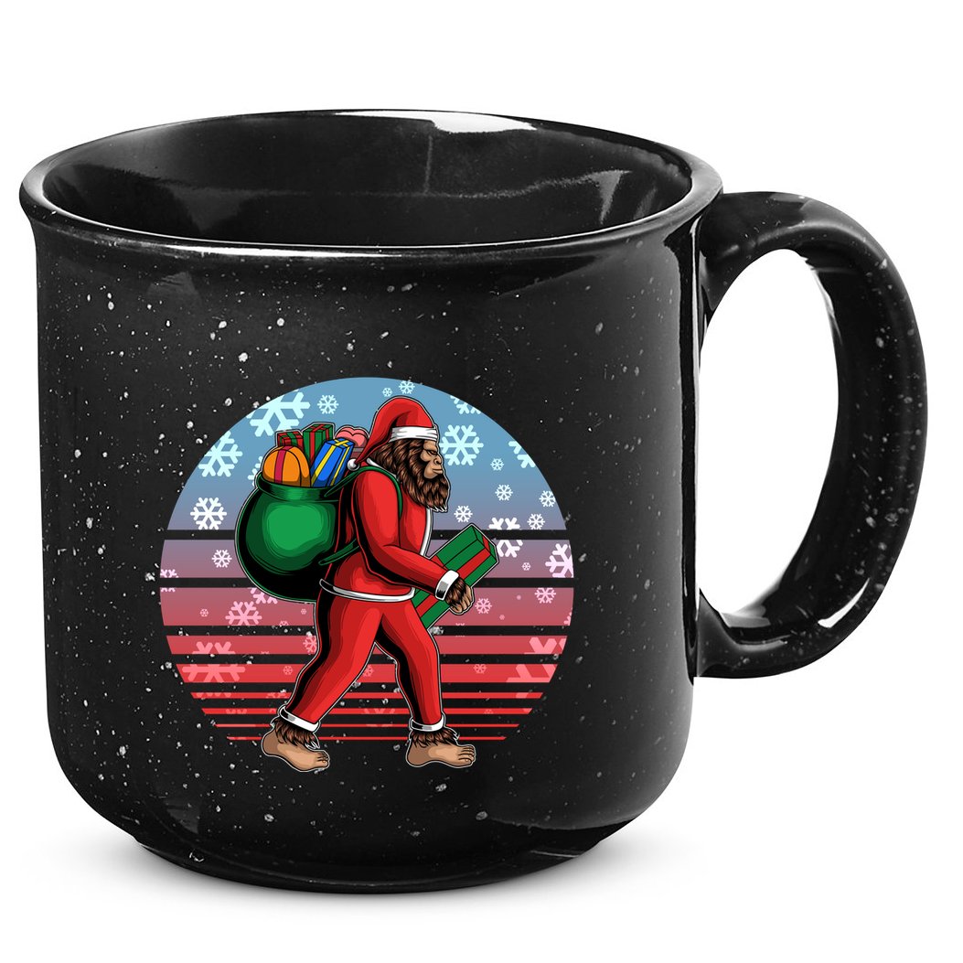 Retro Christmas Big Foot Sasquatch Santa Claus 15oz Campfire Ceramic Mug