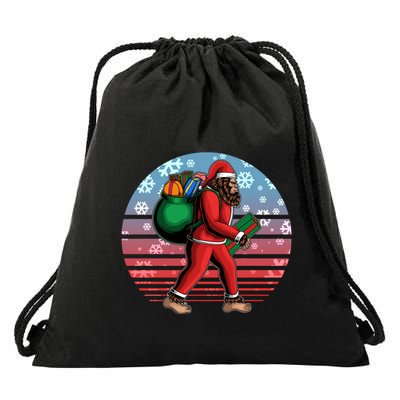 Retro Christmas Big Foot Sasquatch Santa Claus Drawstring Bag