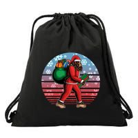 Retro Christmas Big Foot Sasquatch Santa Claus Drawstring Bag