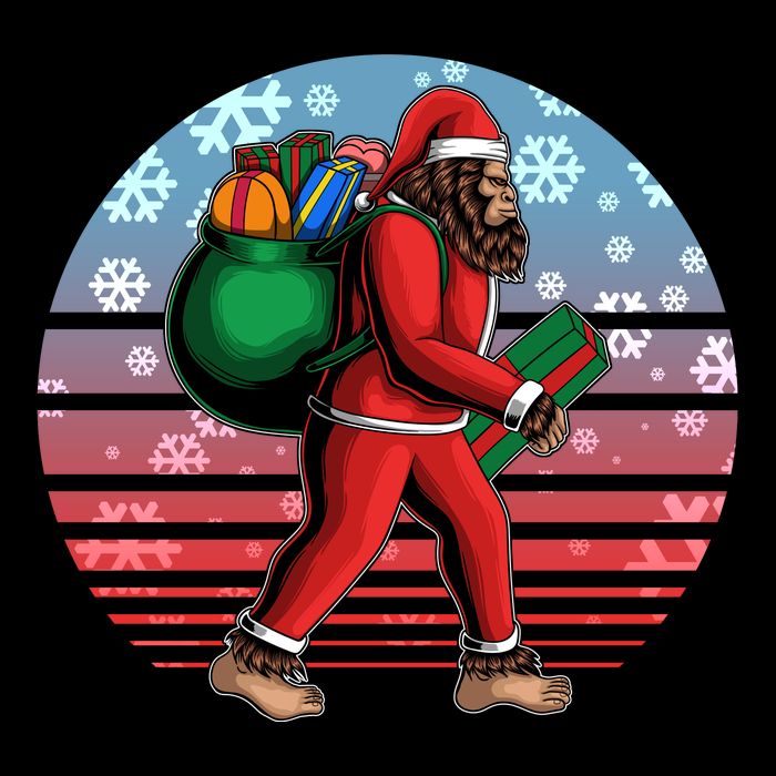Retro Christmas Big Foot Sasquatch Santa Claus Drawstring Bag
