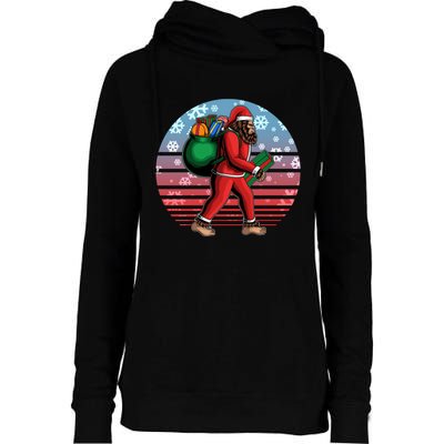 Retro Christmas Big Foot Sasquatch Santa Claus Womens Funnel Neck Pullover Hood