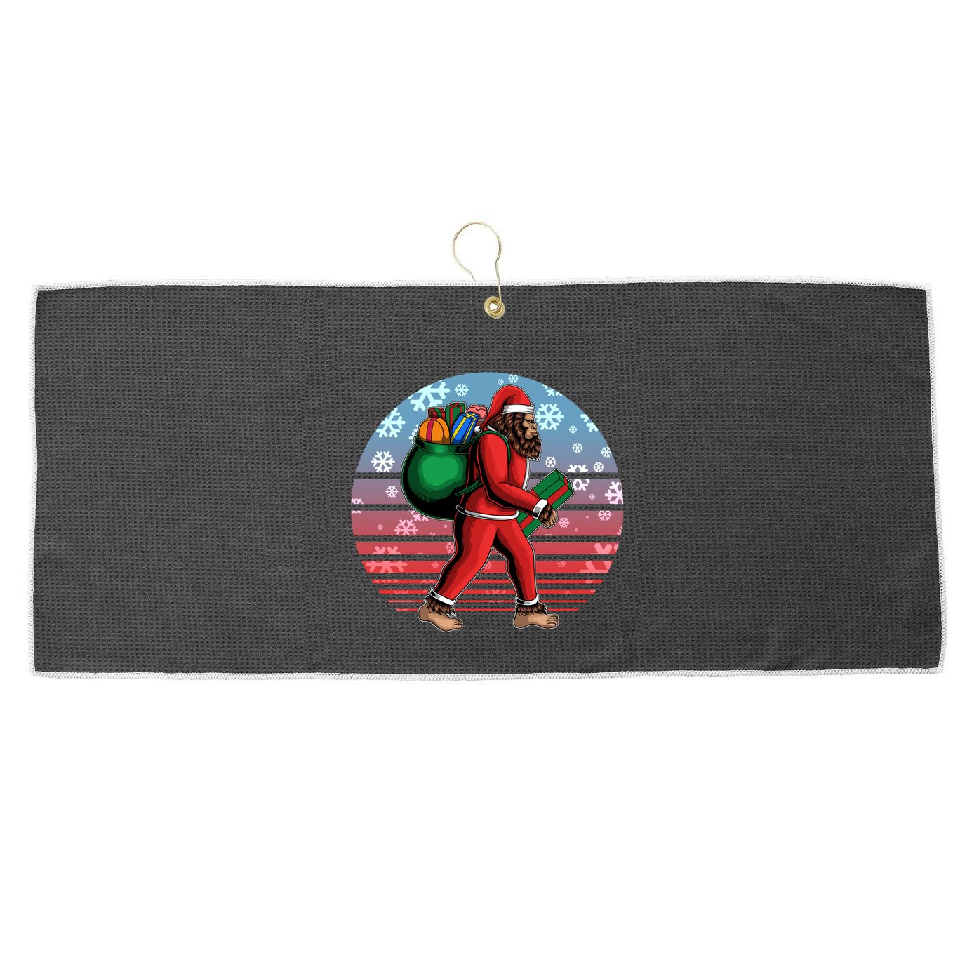 Retro Christmas Big Foot Sasquatch Santa Claus Large Microfiber Waffle Golf Towel